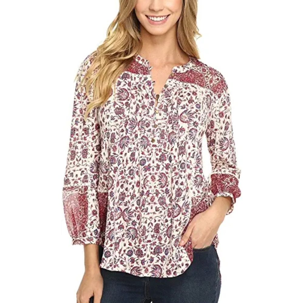 LUCKY BRAND Women's Woven Mixed Floral Top